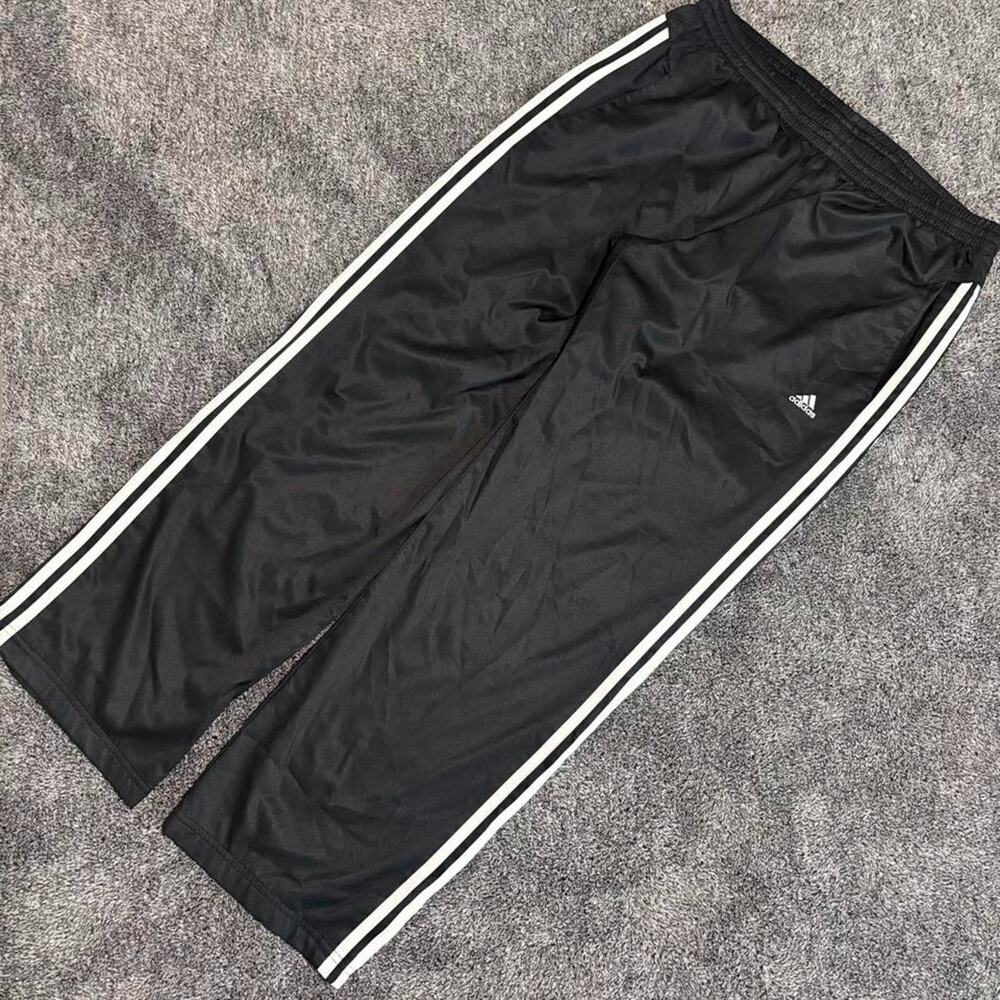 Vintage 2000s Y2K Adidas Track Pants Men's XL Black Baggy Wide Leg Open Hem